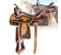 Western - Juego de sillines ecuestres para carreras de caballos, sillín de cuero de primera calidad para caballos