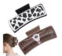 Western Print Hair Clips, Square Hair Claw Clip, Strong Hold Jaw Clip, Western Cowboy Hair Clip, for Parties, Datings, Night Out, Daily Use, Work, Travel (PU Leather, ABS)