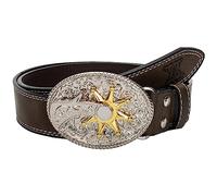 Western PU Leather Cowboy Belt Men - Oval Star Buckle Decor Belt for 84 to 106cm Waist, café, 110cm/For Waist 84cm-92cm