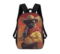 Western Pug Cowboy Art Print-5 Mochilas Impresas En 3D Para Niños 17inch Mochilas De Moda Informales Para El Día A Día, Bolsas De Viaje, Mochilas Informales Para Exteriores Para Niños Y Niñas