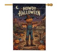 Western Pumpkins - Bandera de Halloween con cita de espantapájaros (71 x | Tema occidental, bandera de patio, parche de calabazas, sombrero de vaquero, ciudad fantasma, decoración de otoño