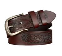 Western Retro Genine Leather - Cinturón de piel de vaca para hombre, diseño de flores, café, 125 cm