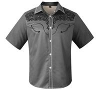 Western Shirts Herren 3D Druck Trachtenhemd Button Down Hemd mit Taschen Langarm Regular Fit Herrenhemd Cowboy Muster Freizeithemd Vintage Bebedruckt Westernhemden Casual Shirt, O gris., L