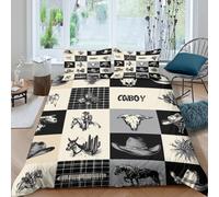 Western sketch style Funda Edredon Microfibra 3 Piezas Compuesto Impresión 3D Cierre de Del Oeste sketch estilo Funda de Edredón Funda de Almohada a Juego Lavables for Ancianos Double（200x200cm）