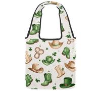 Western St Patrick Outfits Green Cowboy Hat Shoes Clovers Bolsa de lona para mujer, tamaño mediano, reutilizable, lavable y ecológica, Multicolor 03, 14.1x14.9in/36x38cm