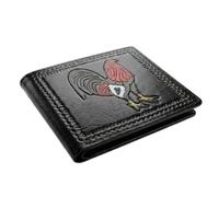 Western Stakes Cartera plegable de cuero occidental para hombre, piel auténtica con diseño de vaquero en relieve, gallo o San Judas, carteras delgadas de vaquero para hombre, Negro, Cartera occidental