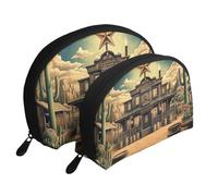 Western Town Scene - Bolsas de maquillaje con impresión de 2 piezas, portátil, bolsa de aseo de viaje, White, Talla única