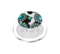 Western Turquesa Corazón Piel De Vaca Estampado Rodeo PopSockets PopGrip para MagSafe