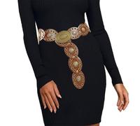 Western-Wide-Disc-Belt - Cinturón ovalado para mujer, estilo vintage, con remaches huecos, estilo vaquero, bohemio, de piel sintética, para vestir y jeans, Café, for waists up to 38''