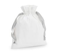 Westford Mill - Cotton gift bag with ribbon drawstring - Soft White/Light Grey - L