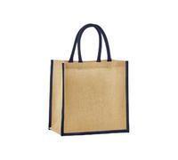 Westford - Mini bolsa de yute almidonado natural, bolsa de mano natural/azul marino, bolsa para hombres y mujeres, bolsa de compras de talla única, bolsa de viaje, bolsa de gimnasio, blanco roto/azul,