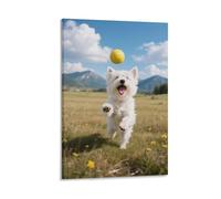 Westie con pelota Cuadro De Pared, Poster Obra De Arte Colgado | Impresión Lienzo Murales, Elegantes Pintura Decor Interior Para Dormitorio Pasillo, Regalo 08x12inch(20x30cm)