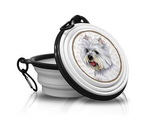 Westie - Cuenco plegable de silicona portátil para perros con mosquetón para paseos y caminatas con tus cuatro patas. Práctico, ligero, práctico y, sobre todo, único.