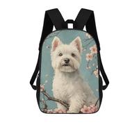 Westie Dog with Cherry Blossoms Floral White Pup Mochila Infantil Para Niñas Y Niños, Mochila De Día, Escuela Primaria, Perfecta Para La Vuelta Al Cole O Educación Física, Regalos Y Viajes 17inch