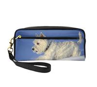 Westie Invierno West Highland White Terrier Perros, Bolsa de Maquillaje Bolsa de cosméticos Bolsa de Aseo de Viaje portátil Estuche de Cuero para Mujeres y niñas