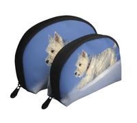 Westie Invierno West Highland White Terrier Perros, Bolsa de Maquillaje de Concha, Monedero pequeño para Mujer, Bolsa de artículos de tocador, Bolsa de cosméticos, 2 Piezas