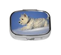 Westie Invierno West Highland White Terrier Perros, Pastillero cuadrado para bolsillo o monedero, pequeño contenedor de pastillas, organizador de pastillas de viaje