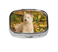 Westie Otoño West Highland White Terrier Perros, Pastillero cuadrado para bolsillo o monedero, pequeño contenedor de pastillas, organizador de pastillas de viaje