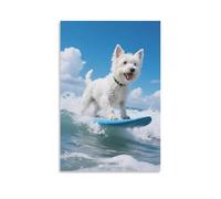 Westie surfeando Cuadro De Pared, Poster Obra De Arte Colgado | Impresión Lienzo Murales, Especial Pintura Decor Interior Para Salón Dormitorio, Regalo 16x24inch(40x60cm)