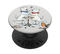 Westie West-Highland Terrier Perro Taza Bailando café mañana PopSockets PopGrip Adhesivo