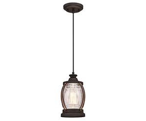 Westinghouse 63617 Luminaria Colgante de Interior de una lámpara, Acabado en toques de Barnwood y Vidrio Transparente con Textura en Forma de Semillas, Bronce aceitado