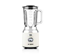 Westinghouse Batidora de vaso retro, recipiente de cristal de 1,5 litros, 3 velocidades, función de pulso, 6 cuchillos especiales de ala, acero inoxidable, patas antideslizantes, sin BPA, 600 W, color