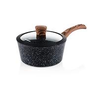 Westinghouse Cacerola de 20 cm con tapa de cristal, 3 capas de mármol antiadherente, de aluminio forjado, asas remachadas con revestimiento de silicona en imitación de madera, apto para lavavajillas,