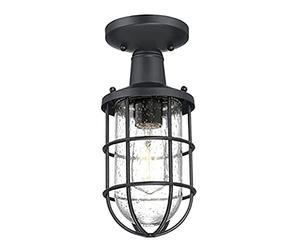 Westinghouse iluminación 61131 Lámpara de techo semiempotrada para exteriores de 1 brazo Crestview, acabado negro texturizado, vidrio fantasía transparente