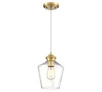 Westinghouse iluminación 6119640 Lámpara colgante para interiores de un solo brazo Ramsey, estilo tradicional, acabado en latón champán, vidrio transparente