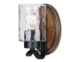 Westinghouse iluminación 63316 Aplique Barnwell de un solo brazo, acabado en hierro texturizado y madera de granero, con vidrio amartillado transparente