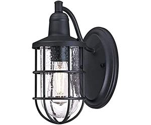 Westinghouse iluminación 6334740 Aplique para exteriores de una sola luz Crestview, acabado negro texturizado con vidrio transparente fantasía