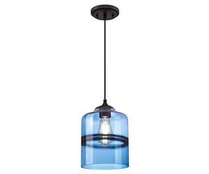 Westinghouse iluminación 63666 Lámpara colgante para interiores de un solo brazo, acabado negro mate con vidrio azul zafiro