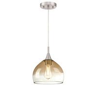 Westinghouse iluminación 63669 Lámpara colgante para interiores de un solo brazo, acabado en níquel cepillado con vidrio transparente y ámbar