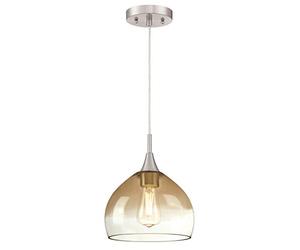 Westinghouse iluminación 63669 Lámpara colgante para interiores de un solo brazo, acabado en níquel cepillado con vidrio transparente y ámbar