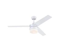 Westinghouse iluminación 7316640 Ventilador de techo moderno para interiores/exteriores Riverton blanco mate, 132 cm, lámpara con vidrio opalino esmerilado