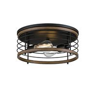 Westinghouse Lighting 6125040 Plafón tradicional Ackton de dos luces, 33 cm, acabado negro mate con detalles de madera de granero