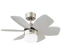 Westinghouse Lighting 78788 - Ventilador de techo para interior Flora Royale One-Light de 76 cm Six, vidrio esmerilado opal, acabado en cromo satinado con aspas reversibles plateadas / blancas