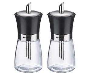 Westmark 2 Dispensadores de Azúcar Negros - Ideal para hostelería y hogar, 190 ml, Vidrio/Acero Inoxidable/Plástico - Transparente/Negro/Plateado, 635922E3