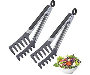 Westmark 2 pinzas de buffet, con asas de silicona y mangos de goma, longitud: 25,5 cm, acero inoxidable/plástico/silicona, Fork Silicone Mini, plata/negro, 162122E3
