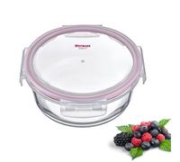Westmark 233322E1 - Recipiente hermético de cristal, redondo, 650 ml, apto para microondas y horno, cristal, silicona, plástico, transparente/rojo, 233322E1