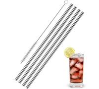 Westmark 4 Pajitas de acero inoxidable, Rectas, Incl. 1 cepillo de limpieza, Longitud: 21,5 cm, ø 0,6 cm, Acero inoxidable, Plateado, 62722260