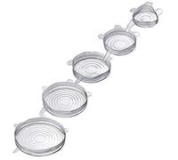 Westmark 5 Tapas elásticas para mantenimiento de la frescura hechas de silicona, Para redondo y cuadrado, Reutilizables, Elásticas, Sin BPA, Transparente, 23262260