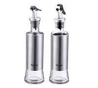 Westmark 63392260 - Dispensador de vinagre y aceite, 2 piezas, mango con una sola mano, capacidad: 300 ml, plástico/vidrio/acero inoxidable, Lisboa, transparente/plateado/negro, 63392260