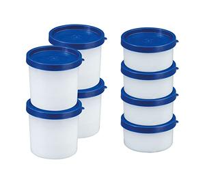 Westmark 8 Latas de hierbas/congelador, incl. tapa, Capacidad: 4 x 100 ml, 4 x 200 ml, apilable, Plástico, Trio, Color: Transparente/Azul, 258422E6