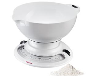 Westmark Báscula de Cocina con Cuenco, Juego Práctico para Pesaje de Ingredientes para Hornear o Cocinar, Apilable, Bol Mezclador de 2,3 Litros, Báscula Blanca