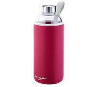Westmark Botella para beber, De vidrio con impresión, In ubierta protectora, 1000 ml, Vidrio/silicona/caucho, Sin BPA, Viva, Rojo/plata/transparente, 5274226R
