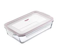 Westmark Cazuela de cristal, volumen de llenado: 2200 ml, cierre hermético, apta para microondas y horno, cristal/silicona/plástico, transparente/rojo, 234922E1