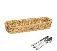 Westmark Cesta para cubiertos Saleen - 28 x 11 x 5 cm, para hostelería | Plana y rectangular, para mesa, bufé o cajón, trenzada a mano, sin BPA, apta para lavavajillas, PP, beige claro, 02016930101