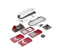 Westmark Cortadora multiusos/de verduras/trituradora con tapa, Recipiente de recolección, 5 insertos de corte, 12 piezas, Acero inoxidable/plástico, Dicer Star Plus, Blanco/transparente/rojo, 97112260