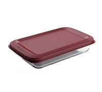 Westmark 235422E1 - Cuenco de cristal (1000 ml, vidrio de borosilicato, cierre hermético, cristal/plástico), color rojo y transparente